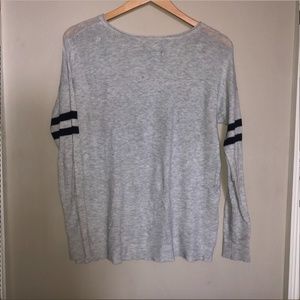 Sporty Stripe Crew Neck Gray Sweater, Super Soft